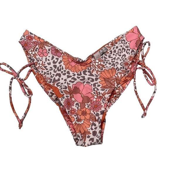P2F Orange & Pink Floral Cheetah Print Jimi High Leg V Cut Bikini Bottom - Picture 2 of 6